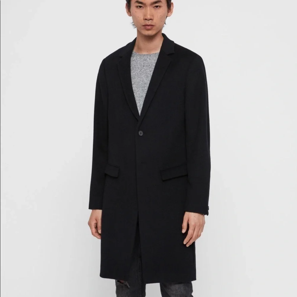 All saints | Men’s Long Black Wool Coat Killian 38